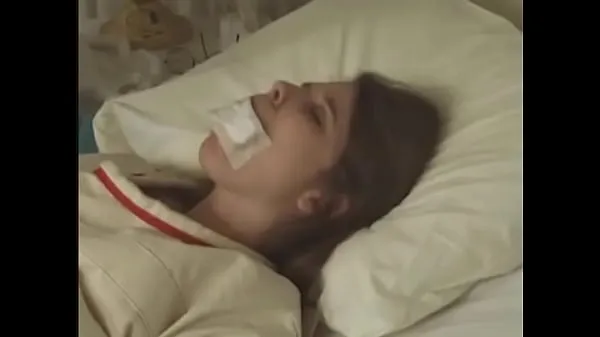 최고의 Pretty brunette in Straitjacket taped mouth tied to bed hospital 멋진 비디오