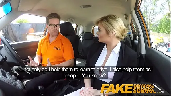최고의 Fake Driving Posh horny busty examiner swallows a big load 멋진 비디오