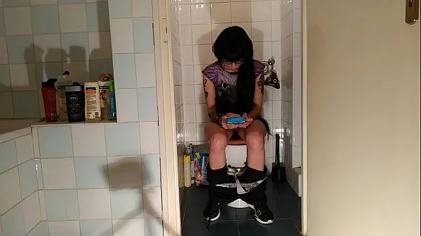 Best Sexy goth teen pee & s. while play with her phone pt2 HD cool Videos