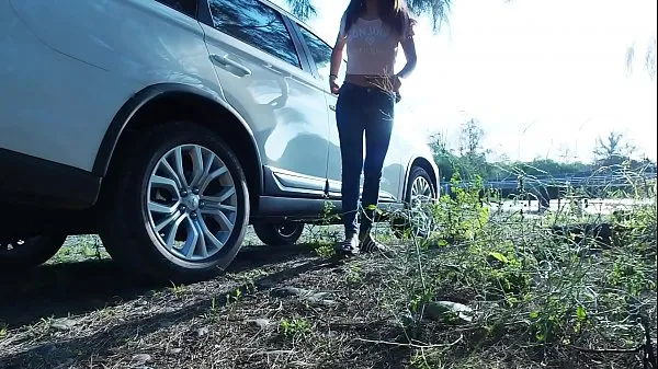 Video Piss Stop - Urgent Outdoor Roadside Pee and Cock Sucking by Asian Girl Tina in Blue Jeans keren terbaik
