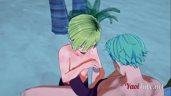 Bedste One Piece Yaoi - Zoro x Sanji Handjob and Blowjob in a beach - anime Manga Gay seje videoer