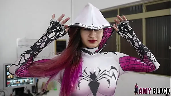 Best Sexy Spider Girl playing solo with a hot black dildo in her tight ass - FULL ON RED kule videoer