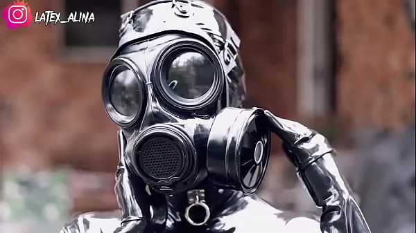 최고의 Black Latex Catsuit Gas Mask 멋진 비디오