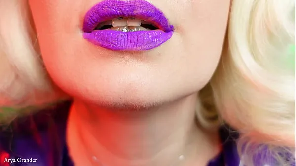 Los mejores ASMR purple lipstick process video - slowly close up of make up - sexy lips with steel braces - Arya videos geniales