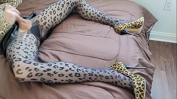 Best Sissy femboy masturbating in leopard pantyhose cool Videos